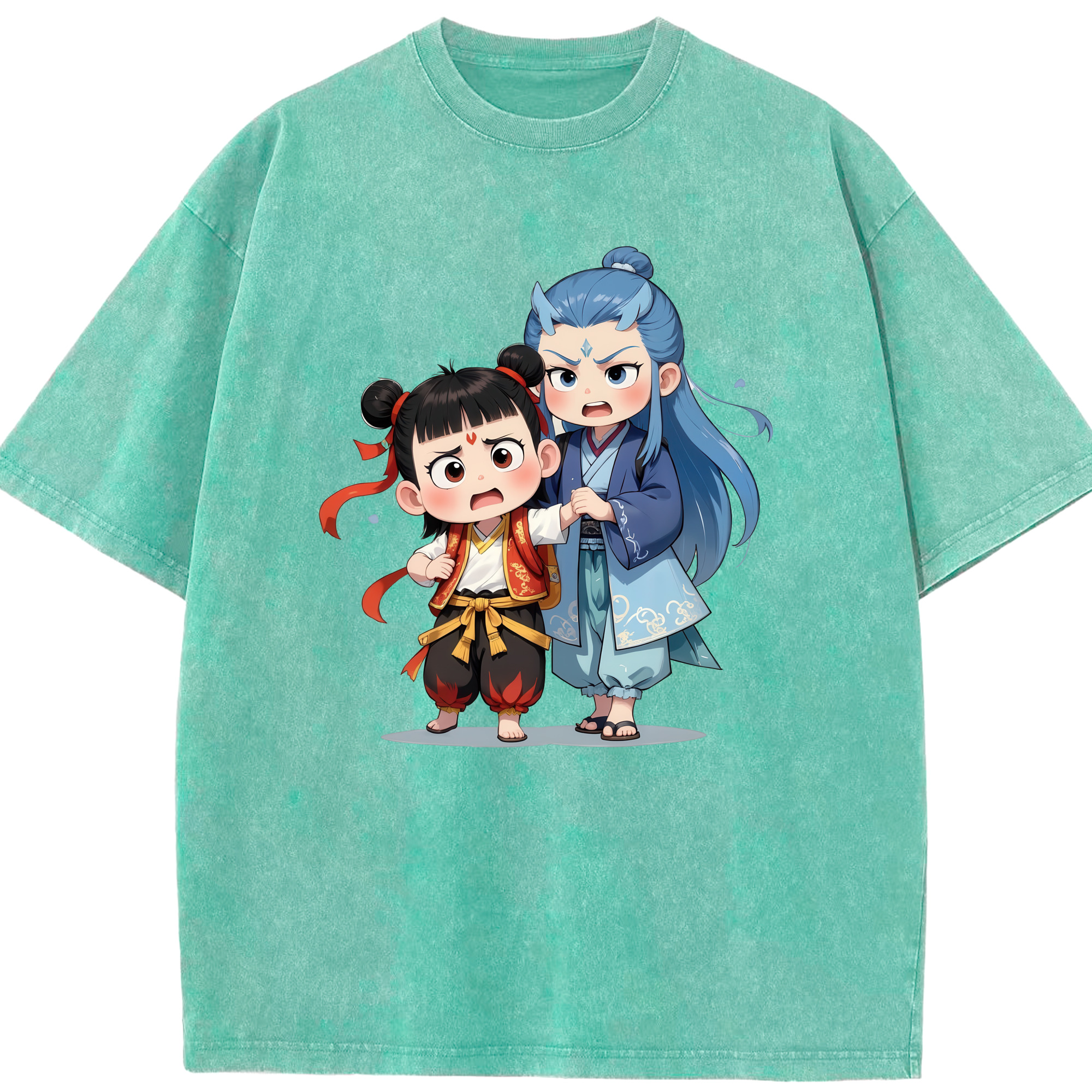 （画像用） Ne Zha 2 ナタ 魔童の大暴れ 綿100% ヴィンテージ風 半袖Tシャツ（フロントプリント）